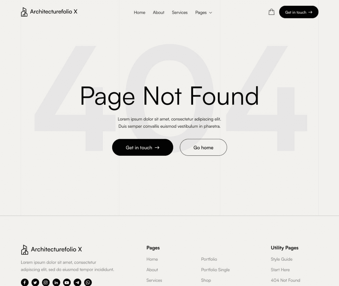 Architecture X - 404 not found page - Architecture Webflow Template