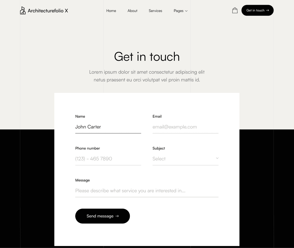 Architecture X - Contact page - Architecture Webflow Template