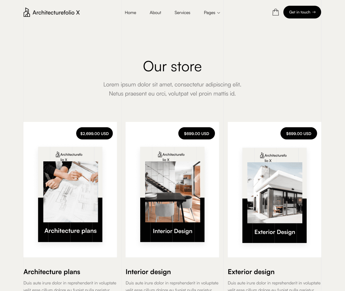 Architecture X - Shop page - Architecture Webflow Template