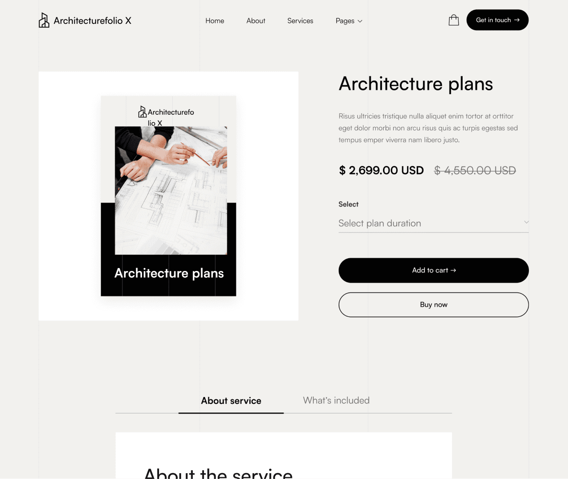 Architecture X - Single Product page - Architecture Webflow Template