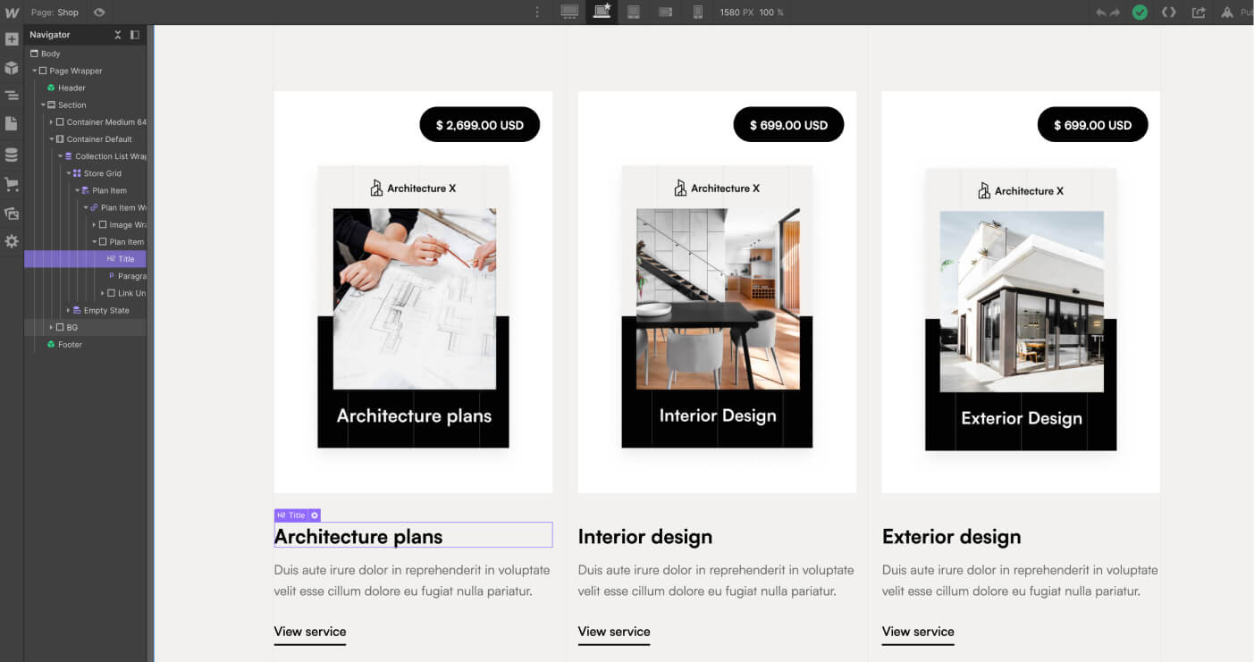 eCommerce Products - Architecture X Webflow Template