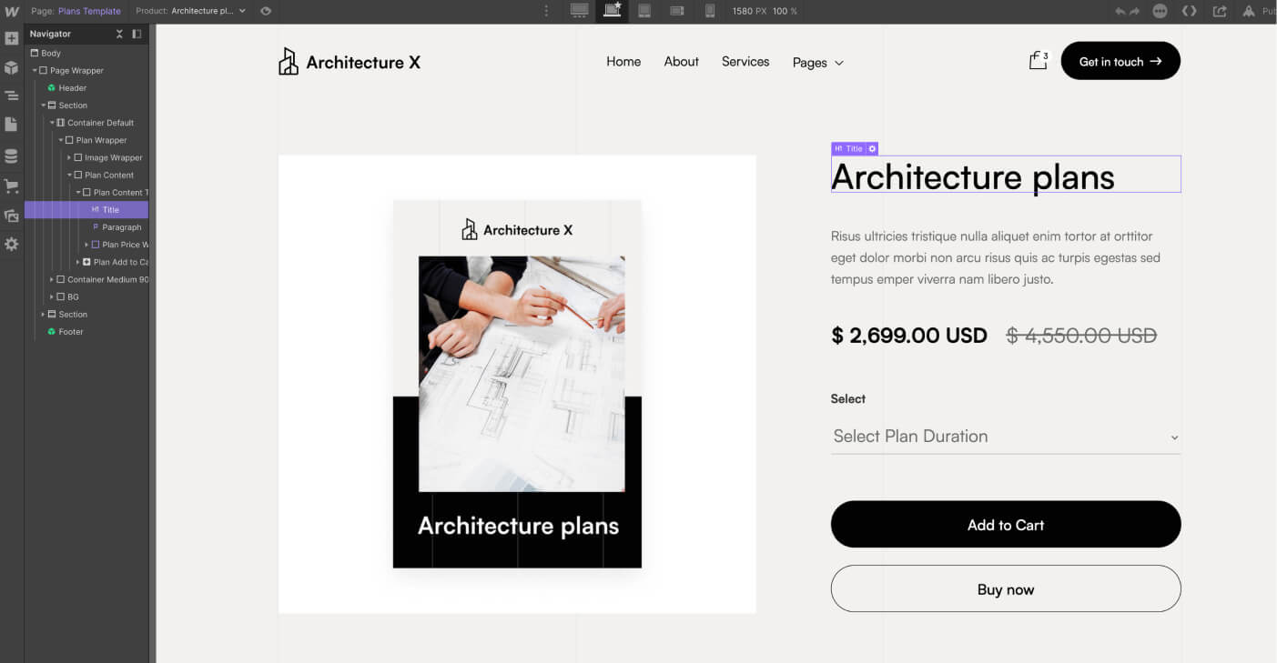 eCommerce Page - Architecture X Webflow Template